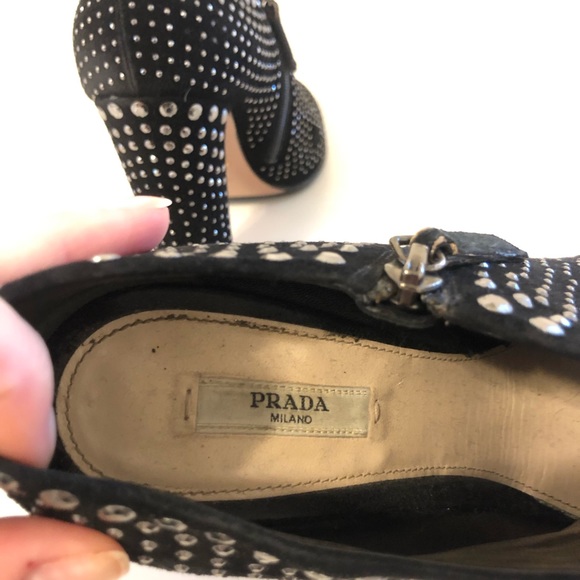 Prada Black Suede Ankle Boots with Studs Size 38 $1295 - Picture 6 of 9